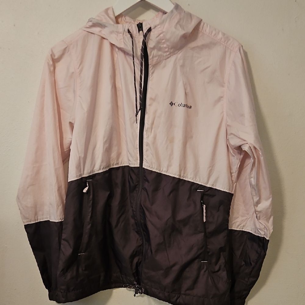 Columbia Colorblock Hooded Windbreaker - Pale Pink & Charcoal